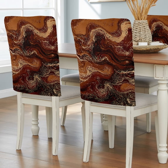 Brown Marble Chair Back Covers, Ombre Abstract Striped Mottled Aesthetic Removable Chair Covers for Dining Chairs Set of 8, Washable Chairs Slipcovers Back Seat Protector for Wedding Party 19"x20"