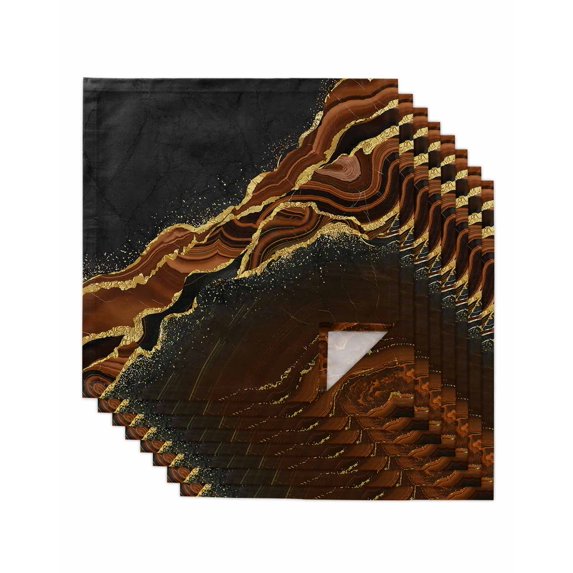 Brown Marble Cloth Napkins Set of 8 Reusable Dinner Napkins, Gold Abstract Vintage Modern Ombre Art Cocktail Napkin Washable Table Napkins for Wedding/Holiday Party/Baby Shower 20"x20"