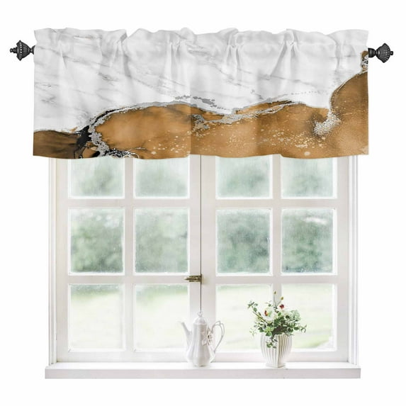 Brown Marble Crack Kitchen Valances for Windows 60x18 Inch Kitchen Curtains Valances Rod Pocket Modern Abstract Geometric Texture Bathroom Window Valances for Window Treatment Decor