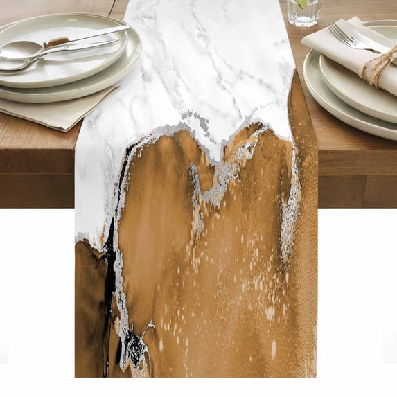 Brown Marble Crack Table Runner - 72 Inch Long, Kitchen Dining Table Runner Dresser Scarves, Modern Abstract Geometric Texture Farmhouse Decor for Coffee Tables Wedding Party Banquet