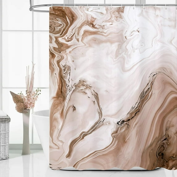 Brown Marble Extra Long Shower Curtain Set 72 x 84, Modern Ombre 84 inch XL Shower Curtains for Chic Bathroom Decor, Abstract Watercolor Fabric Shower Curtain