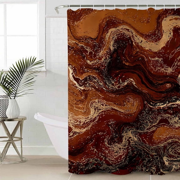Brown Marble Extra Long Shower Curtain Set, Waterproof Shower Curtains for Bathroom, Ombre Abstract Striped Mottled Aesthetic Washable Fabric Cloth Bath Curtain for Bathtub with Hooks 72x96 Inches