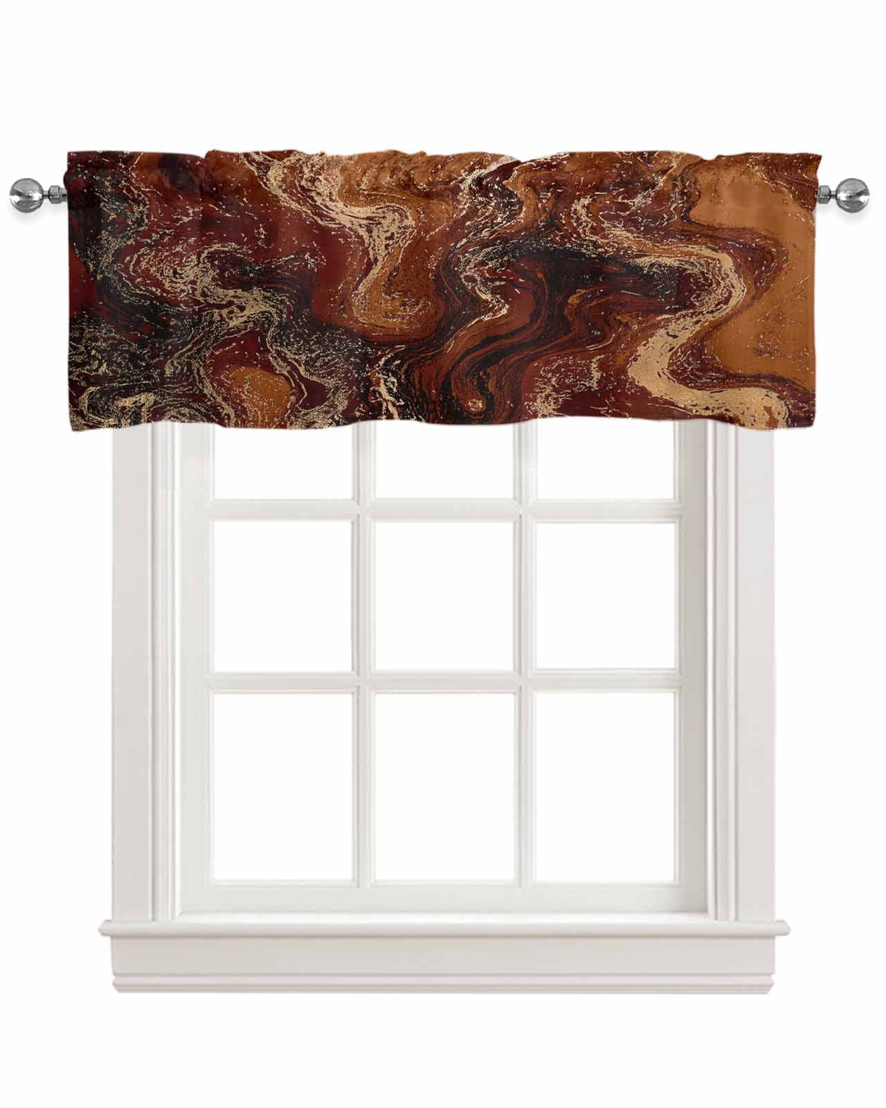 Brown Marble Kitchen Valances for Windows Farmhouse Linen Window Valance Curtain for Living Room Window Treatment Ombre Abstract Striped Mottled Aesthetic Valance Rod Pocket Topper, 42 x 18 Inch