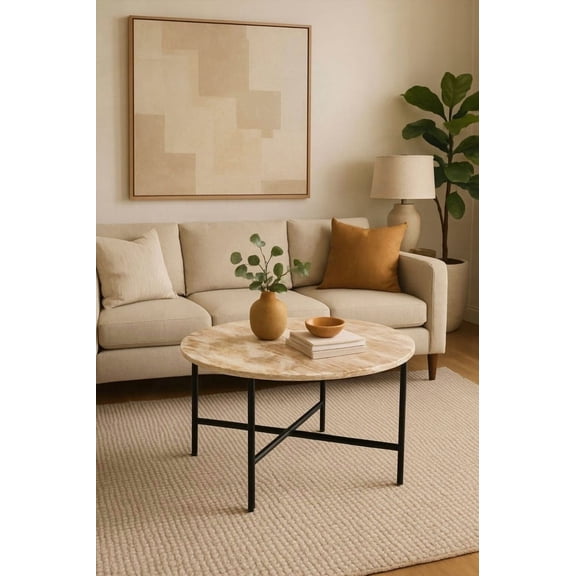 Brown Marble Nesting Table with Grey Metal Frame (17" Height) | Sturdy & Elegant Side Table for Multi-Spaces | Perfect for Home Decor