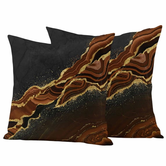 Brown Marble Outdoor Waterproof Pillow Covers, Gold Abstract Vintage Modern Ombre Art Decorative Square Throw Pillowcase Sofa Cushion Sham for Patio/Couch/Chair, 24"x24" 2 Pack
