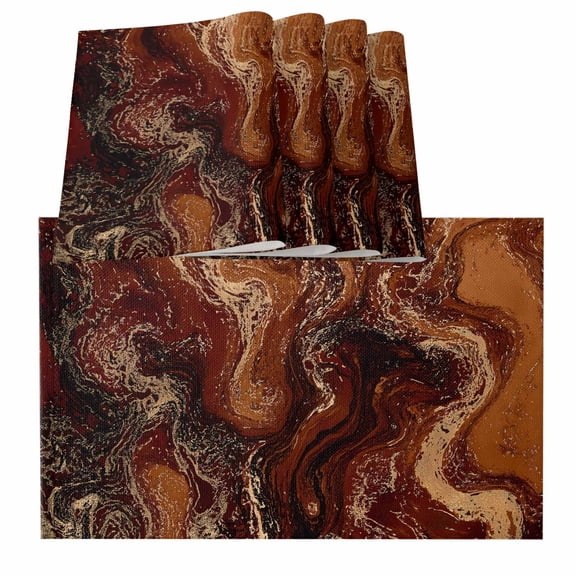 Brown Marble Placemats for Dinning Table Set of 4, Ombre Abstract Striped Mottled Aesthetic Burlap Kitchen Place Mats Waterproof Cloth Table Mats, Indoor Outdoor Placemats Easy Clean Dinner Decor