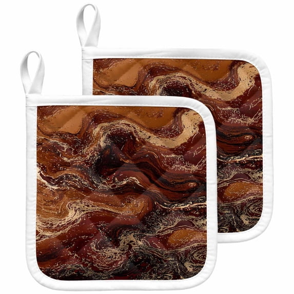 Brown Marble Pot Holders for Kitchen Heatproof Potholder, 2 Pack Ombre Abstract Striped Mottled Aesthetic Hot Pads Multipurpose Oven Pads Cloth Potholders Trivet for Cooking and Baking