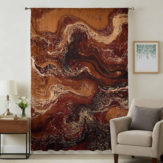 Brown Marble Sheer Curtains 84 Inches Long, Ombre Abstract Striped Mottled Aesthetic Light Filering Curtains, Breathable Simi Curtain Privacy Drapes for Living Room Bedroom Window Treatment