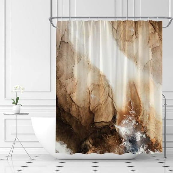 Brown Marble Shower Curtain Abstract Ink Texture Luxury Modern Fabric Bathroom Decor with Hooks 48"W x 72"L