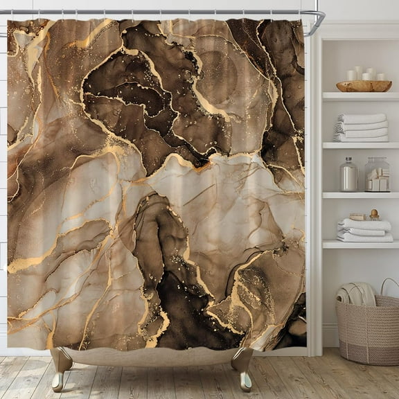 Brown Marble Shower Curtain Abstract Marble Texture Art Home Fabric Bathroom Decor Set Include Hooks-36"W x 72"L (Pack of 1)