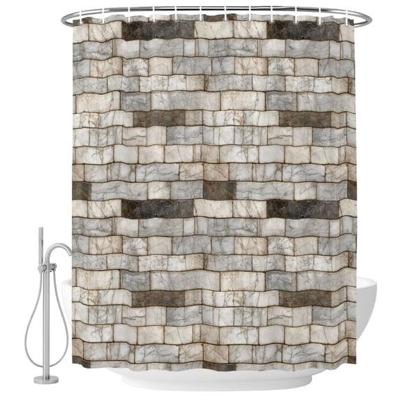 Brown Marble Shower Curtain for Bathroom, Country Vintage Stone Wall Marble Brick Waterproof Cloth Fabric Bathroom Accessories Set with 12 Rust Proof Plastic Hooks, 72"x84"