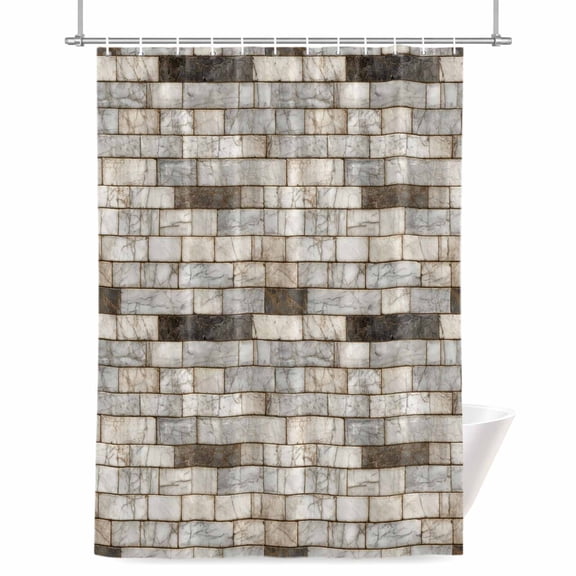 Brown Marble Shower Curtain, Country Vintage Stone Wall Marble Brick Waterproof Shower Curtain Set with 12 Hooks Lightweight Bath Curtains Fabric Bathroom Decor 36x72 Inches
