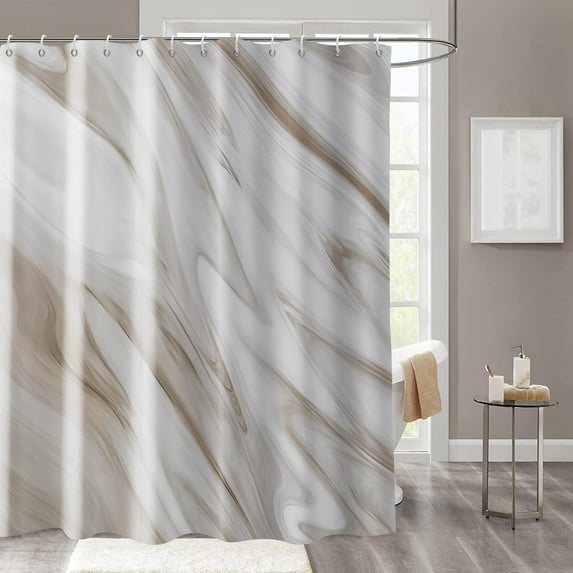 Brown Marble Shower Curtain, Grey Brown Modern Abstract Wave Luxury Bathroom Curtain Bathtub Home Decor Waterproof Fabric Machine Washable with 6PCS Hooks,36" Wx72 L