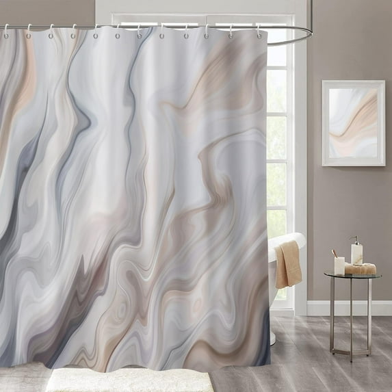 Brown Marble Shower Curtain, Tan Brown Mix Grey Ombre Modern Abstract Luxury Wave Bathroom Curtain Bathtub Home Decor Waterproof Fabric Machine Washable with 12 PCS Hooks,72" Wx72 L