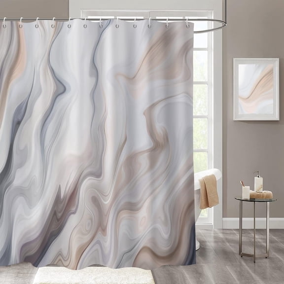 Brown Marble Shower Curtain, Tan Brown Mix Grey Ombre Modern Abstract Luxury Wave Bathroom Curtain Bathtub Home Decor Waterproof Fabric Machine Washable with 12 PCS Hooks,72" Wx72 L