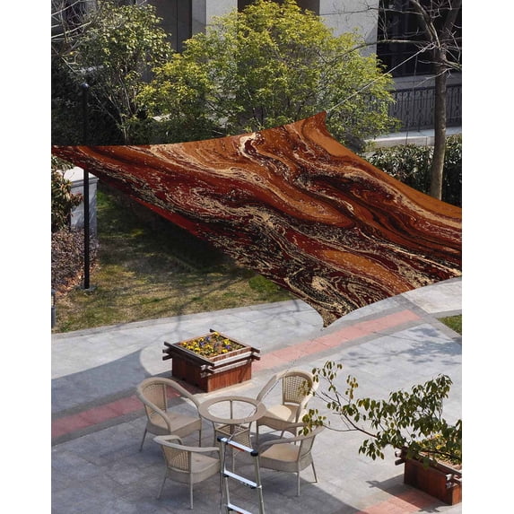 Brown Marble Sun Shade Sail 12'x16' Rectangle Outdoor Shade Canopy, Ombre Abstract Striped Mottled Aesthetic Porch Shades Outdoor Sun Blocking Screen, Sunshade Cloth Covers for Patio/Deck/Garden