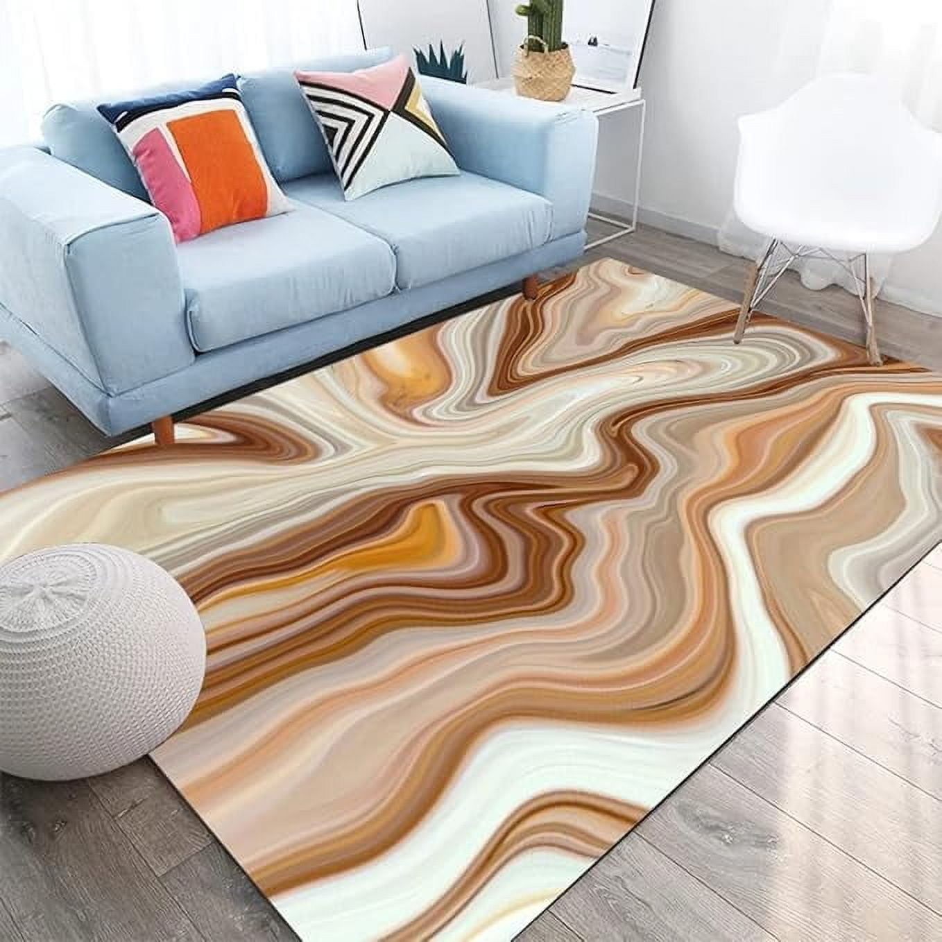 Brown Marble Swirl Abstract Modern Area Rug Boho Liquid Style Rug For ...