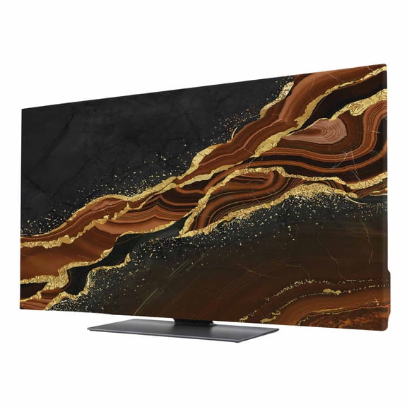 Brown Marble TV Cover for 85 Inch Screen, Stretch Fabric Dustproof TV Display Protector, Gold Abstract Vintage Modern Ombre Art Elastic Slipcover Monitor Cover for Indoor Desktop Computer 74.1"x41.7"