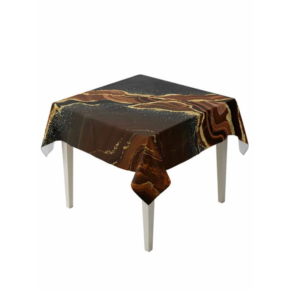 Brown Marble Table Cloth, Gold Abstract Vintage Modern Ombre Art Waterproof Tablecloth for Square Tables, Reusable Washable Fabric Table Cover for Restaurant Kitchen Dining Tables 60"x60"