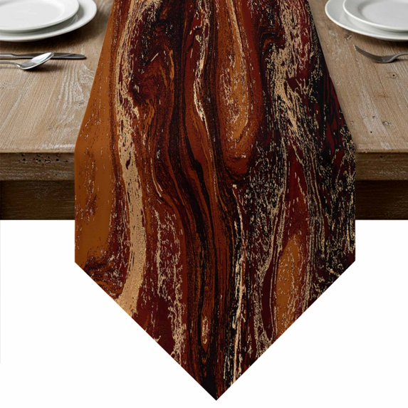 Brown Marble Table Runner Linen Burlap Table Runner 120 Inches Long Ombre Abstract Striped Mottled Aesthetic Dresser Scarves for Kitchen Island Coffee Dining Party Wedding Holiday Decor 13"x120"