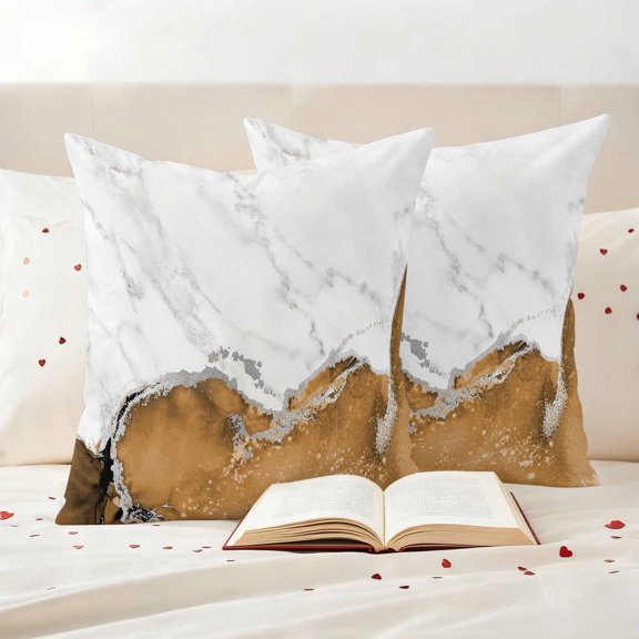 Brown Marble Texture Outdoor Throw Pillow Covers Set of 2, Abstract Retro Wave Waterproof Pillow Covers Protectors with Hidden Zipper for Garden Couch Bench 16x16in