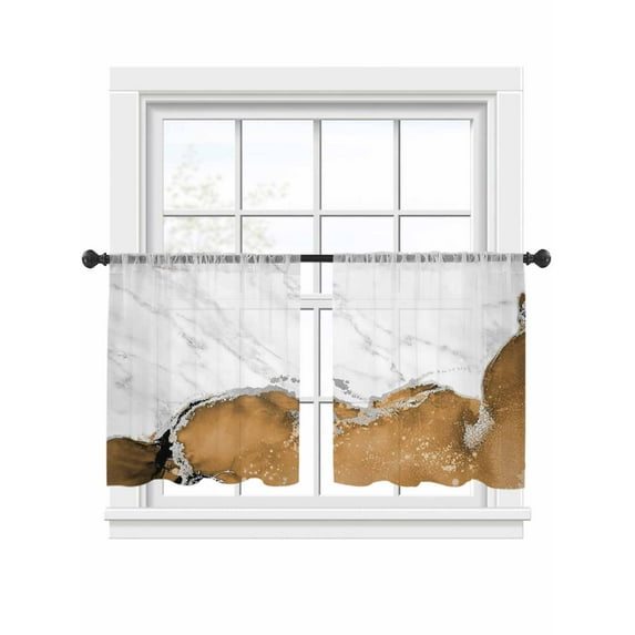 Brown Marble Texture Sheer Curtains for Living Room Bedroom, Light-filtering Sheer Curtain, Abstract Retro Wave LigRod Pocket Voile Window Treatment Drapes, 52’’Wx54’’L, 2 Panels Set