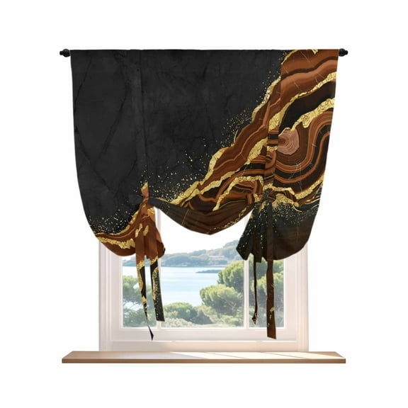 Brown Marble Tie Up Curtains for Windows 54 Inch Length Balloon Curtains Kitchen Adjustable Balloon Window Shade Gold Abstract Vintage Modern Ombre Art Tie Up Valance Bathroom Curtain Window 42"x54"