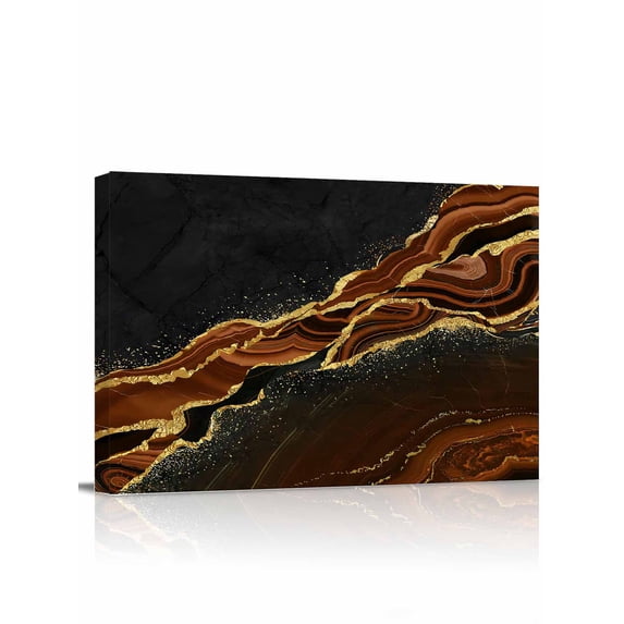 Brown Marble Wall Art for Living Room,Canvas Picture Wall Decor for Bathroom Bedroom,Gold Abstract Vintage Modern Ombre Art Painting Artwork for Office Kitchen Hallway Dining Room Home Decor 12"x16"