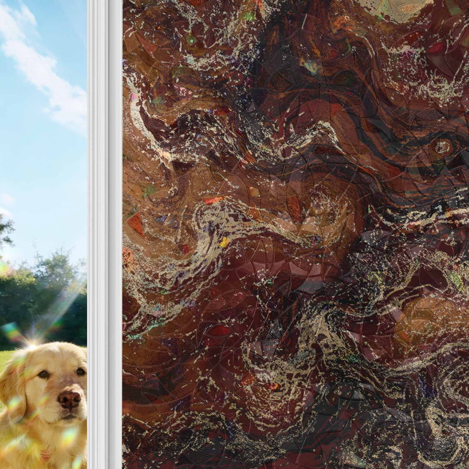 Brown Marble Window Privacy Film Stain Glass,Reusable Decorative Rainbow Window Film,Ombre Abstract Striped Mottled Aesthetic Static Cling Sun Blocking Stickers Decals Covers 17.7" x 78.7" (2pcs)