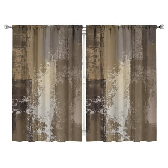 Brown Matte Color Blocks Curtains-blackout Curtains Bedroom Decor Living Room Darkening Grommet Window Drapes 2 Panels Set 52"x 84"