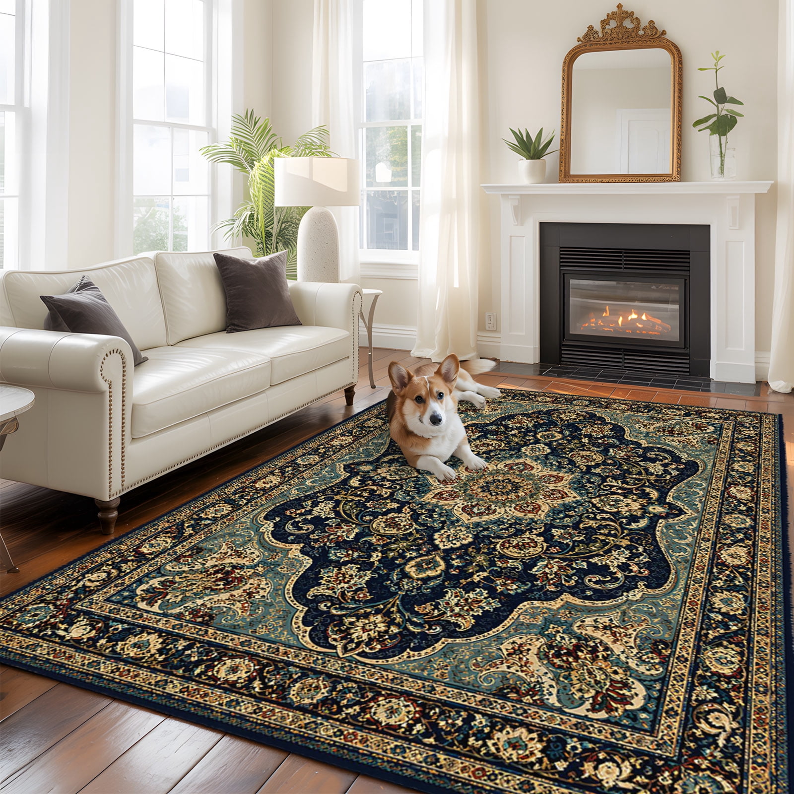 Green Rug Retro Brown Medallion Large Area Rugs 6x9ft Vintage Traditional Green Gold ...