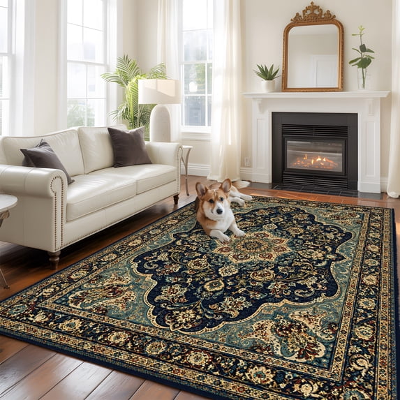 Green Rug Retro Brown Medallion Large Area Rugs 6x9ft Vintage Traditional Green Gold ...