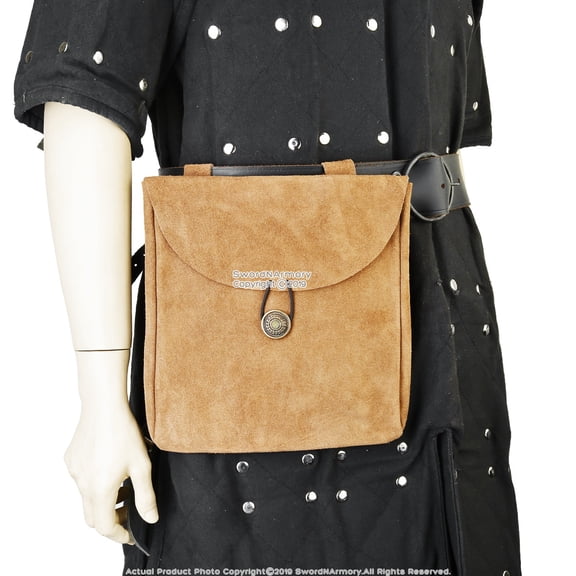 Brown Medieval Renaissance Pirate Fair Costume Suede Leather Pouch Satchel Bag LARP