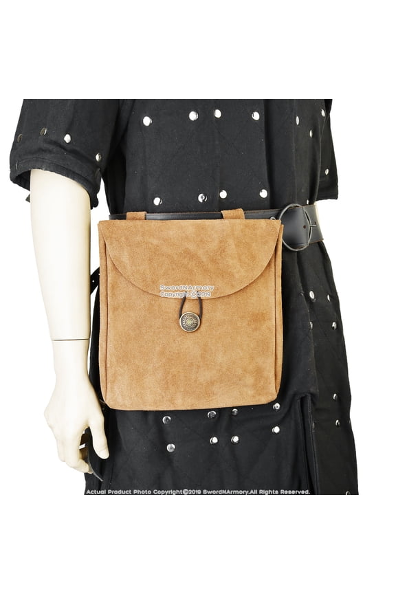 Brown Medieval Renaissance Pirate Fair Costume Suede Leather Pouch Satchel Bag LARP