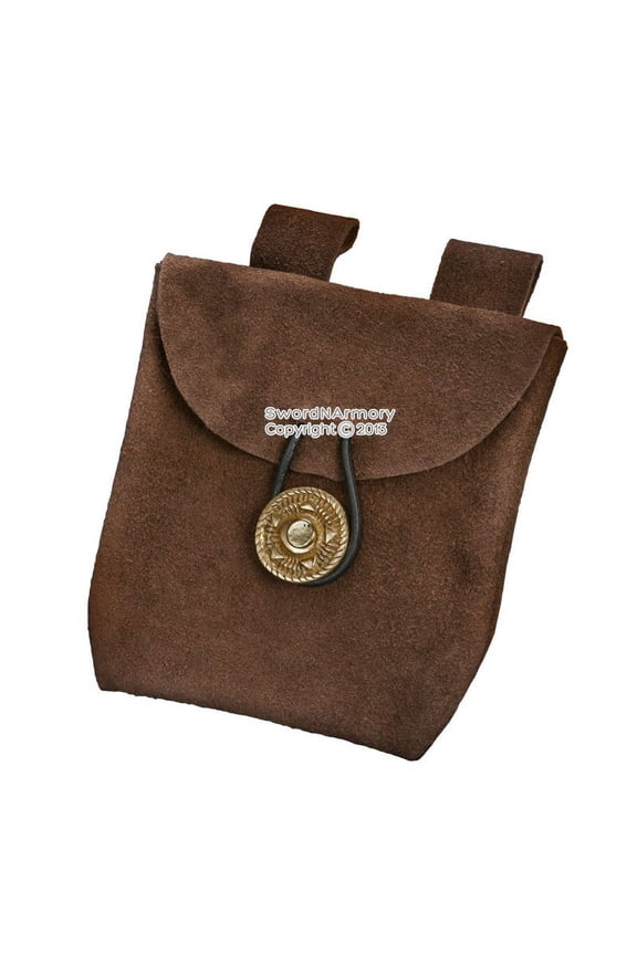 Brown Medieval Renaissance Pouch Genuine Suede Leather Coin Bag LARP Cosplay