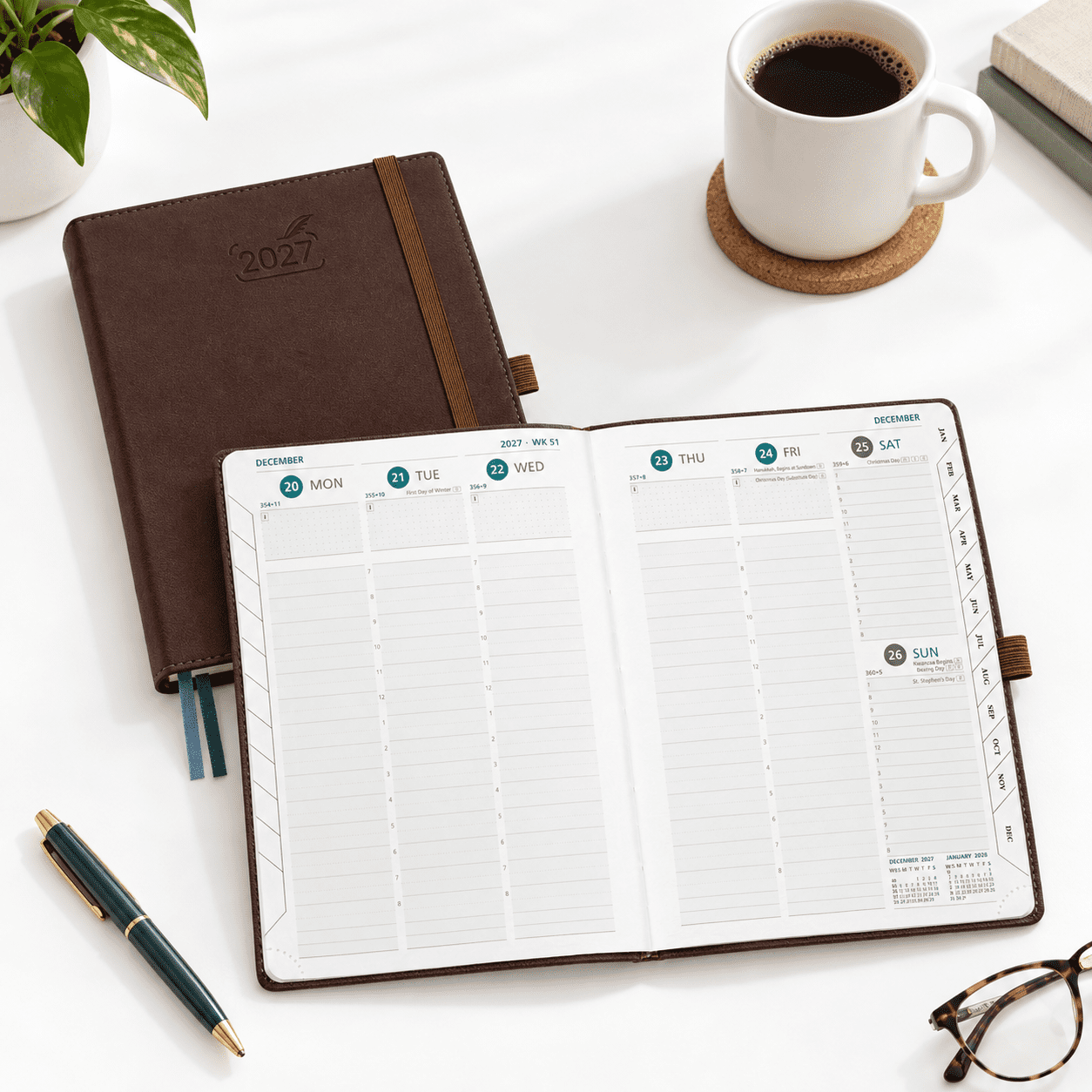 Brown Medium 6" x 8.5" 2027 Weekly Monthly Daily Planner Calendar Book ...
