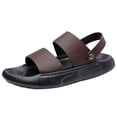 thumbnail image 1 of Brown Men'S Leather Sandals Open Toe Genuine Leather Soft Sole Beach Wedge Sandals Casual Versatile Summer Footwear For Daily Outdoor Walking Size 43, 1 of 7
