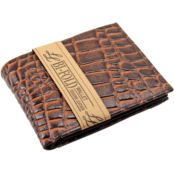 Brown Men's Genuine Leather Alligator Bifold Wallet with Multi Pockets ID cards Billfold