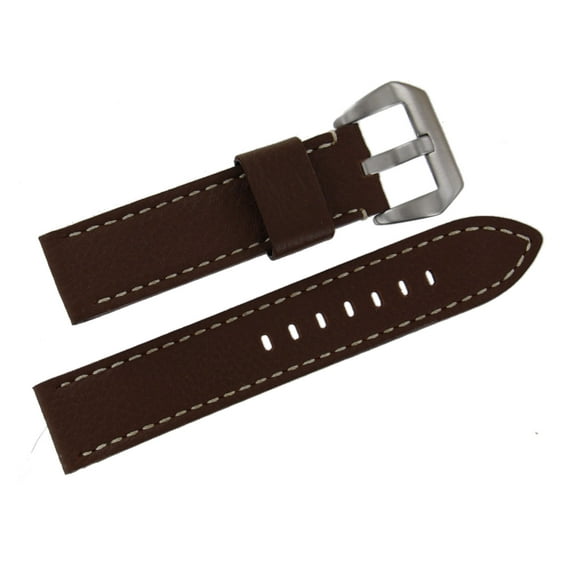 Brown Mens 22mm Wide Contrast Stitched Calfskin Leather Watch Strap