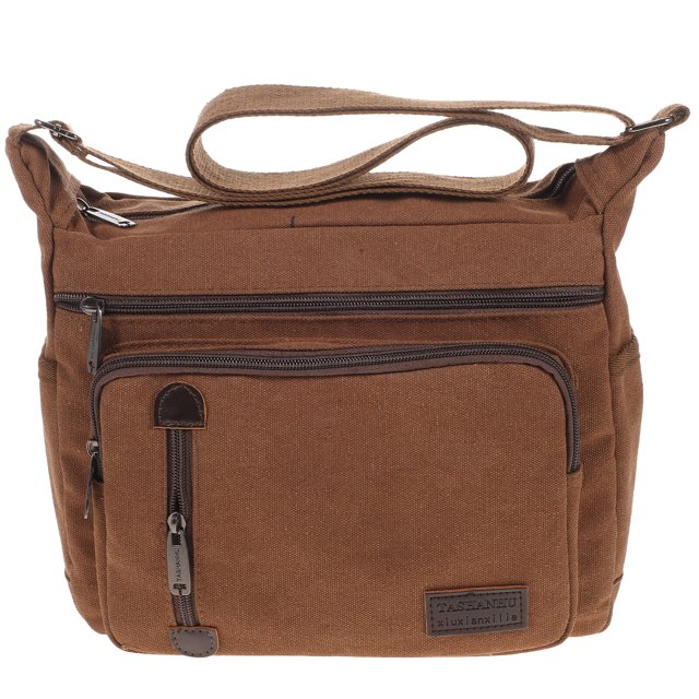 Brown Mens Canvas Shoulder Messenger Bag Crossbody Satchel Travel Man's