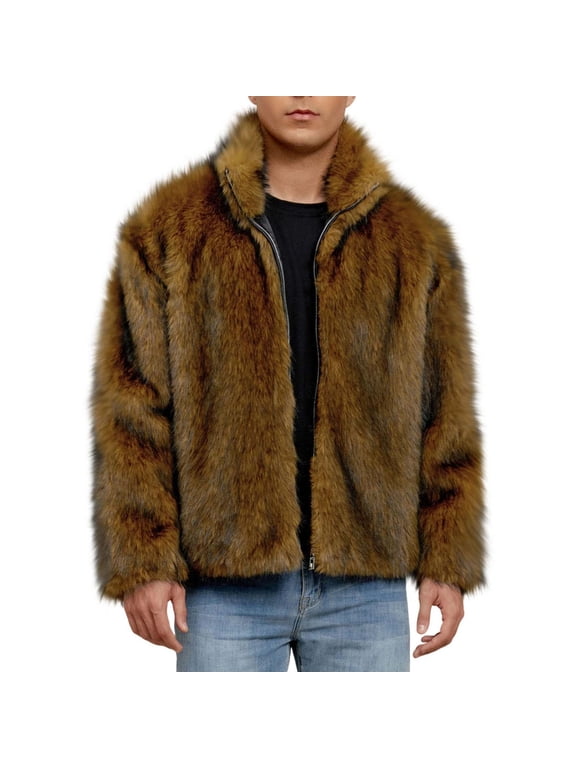 Brown Mens Casual Long Sleeve Jackets Outerwear for Man Collared Turtle Neck Faux Fur Leather Warm Plain Winter Fall Jacket 2026 3XL