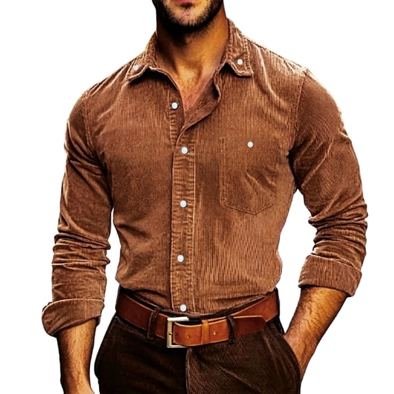 Brown Mens Collared Turtle Neck Corduroy Tshirts Casual Button Tops for Man Long Sleeve Basic Fall Winter Tee 2026 XXL