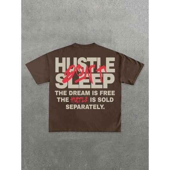 Brown Mens Streetwear Graphic Print Loose Fit Short Sleeve T-Shirt