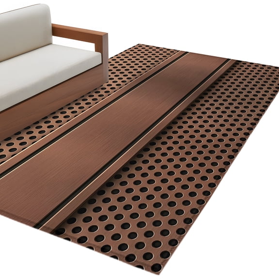 Brown Metal Hole Area Rug 4x6 Washable Rug Non Slip Copper Net Eye Hole Pattern Large Area Rug Indoor Floor Carpet for Entryway Bedroom Kitchen Living Room Home Office Dining Room Nursery