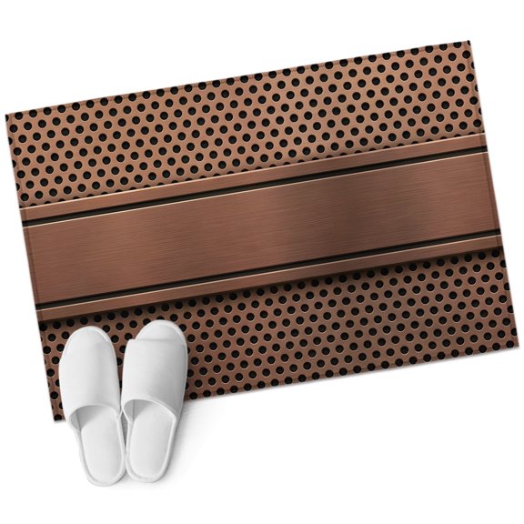 Brown Metal Hole Bathroom Rug Washable 2x3 Entryway Rug Non Slip Copper Net Eye Hole Pattern Front Door Mat Low Pile Indoor Doormat Throw Floor Carpet for Kitchen Bedroom Entrance