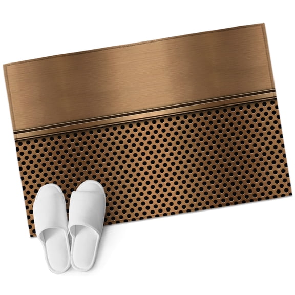 Brown Metal Hole Bathroom Rug Washable 2x3 Entryway Rug Non Slip Modern Copper Net Eye Hole Pattern Front Door Mat Low Pile Indoor Doormat Throw Floor Carpet for Kitchen Bedroom Entrance