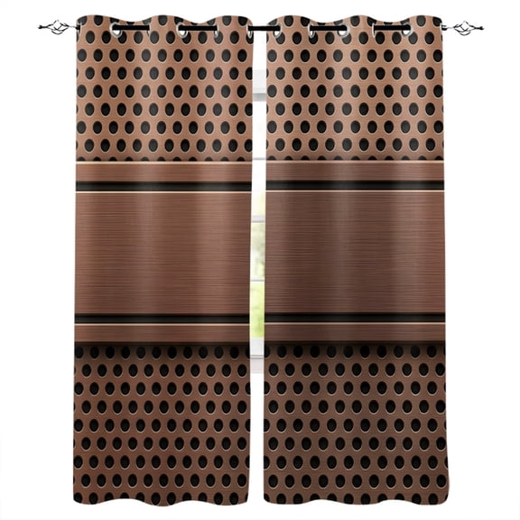 Brown Metal Hole Blackout Curtains for Bedroom Living Room Darkening Curtains 96 Inches Long Copper Net Eye Hole Pattern Window Curtain 2 Panels Set Insulated Window Treatment Grommet Drapes 52"x96"