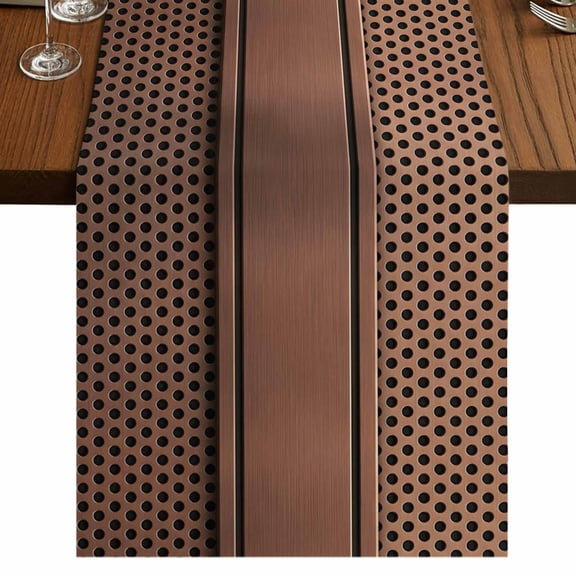 Brown Metal Hole Burlap Cotton Table Runner 13x48 Inches Long, Copper Net Eye Hole Pattern Farmhouse Table Runners, Outdoor Dining Tablecloths Decor for Baby Shower/Party/Wedding