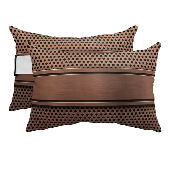 Brown Metal Hole Outdoor Pillows for Chaise Lounge Chair Beach Headrest Pillow Set of 2 Waterproof Lumbar Pillows with Insert&Adjustable Elastic Strap Copper Net Eye Hole Pattern Pool Pillow 12"x20"