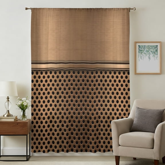 Brown Metal Hole Sheer Curtains 45 Inches Long for Bedroom, Modern Copper Net Eye Hole Pattern Light Filtering Privacy Drapes, Breathable Semi Sheer Short Window Treatment for Kitchen Cafe Bathroom